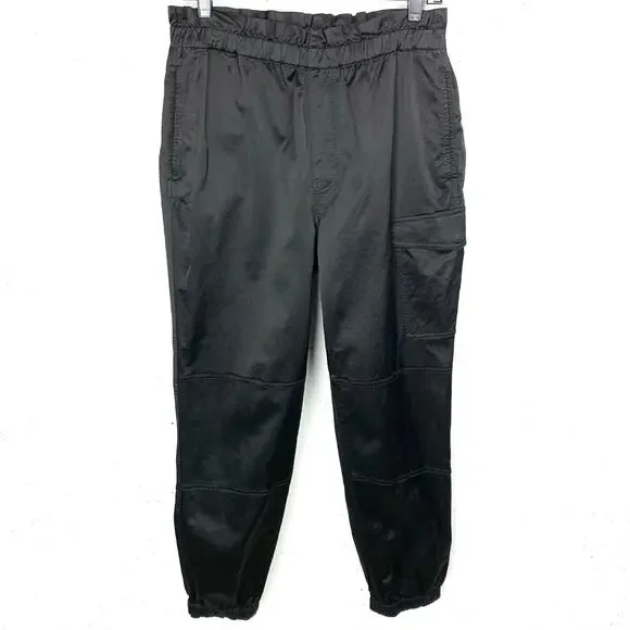 J Brand Piper Jogger Pant Black Cotton Blend Elasticized Paper Bag Waist Size 30 - Picture 3 of 13